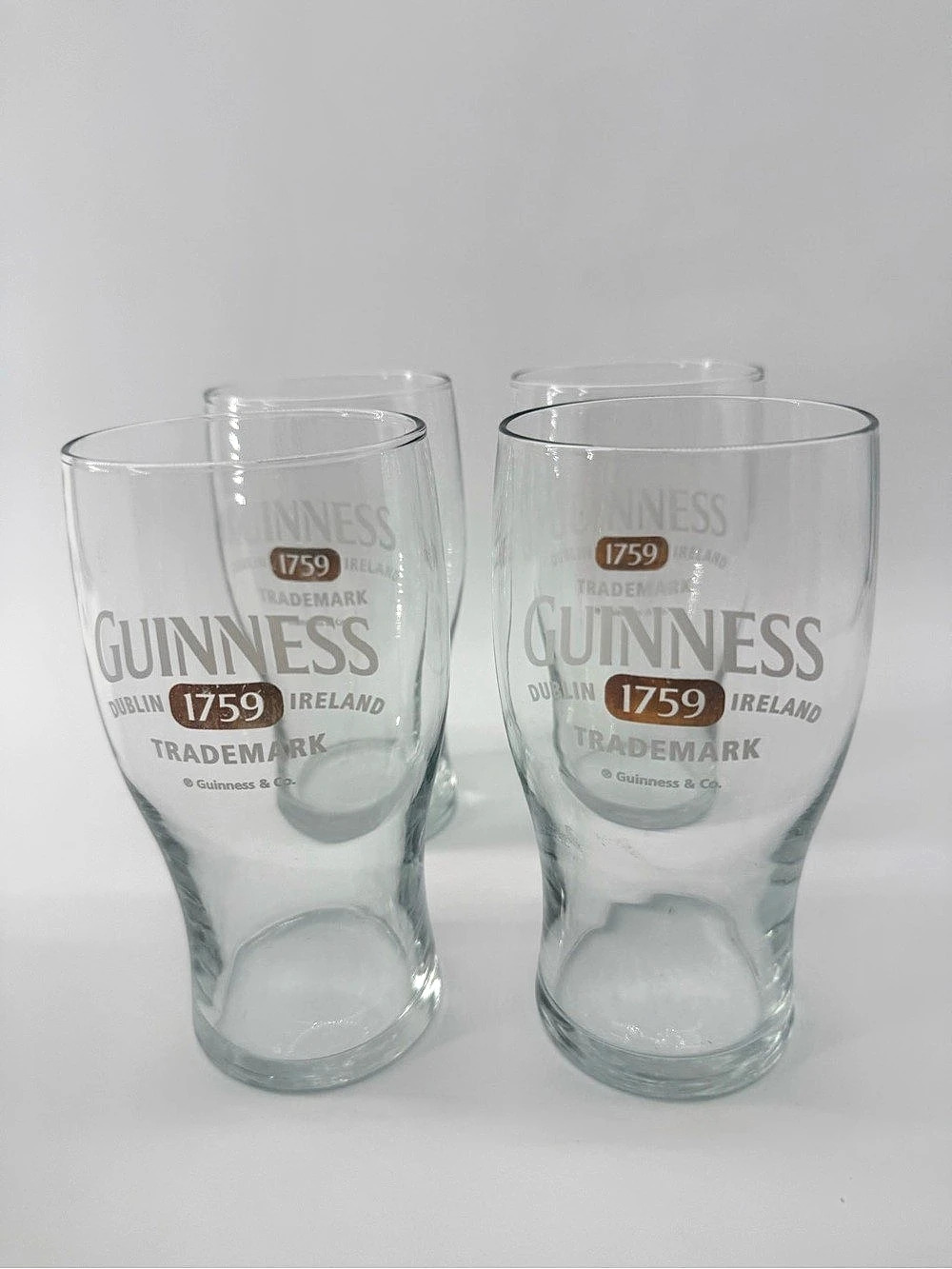 Guinness 1759 Trademark Pint Glasses Set of 4 Clear Pint Glasses Like New
